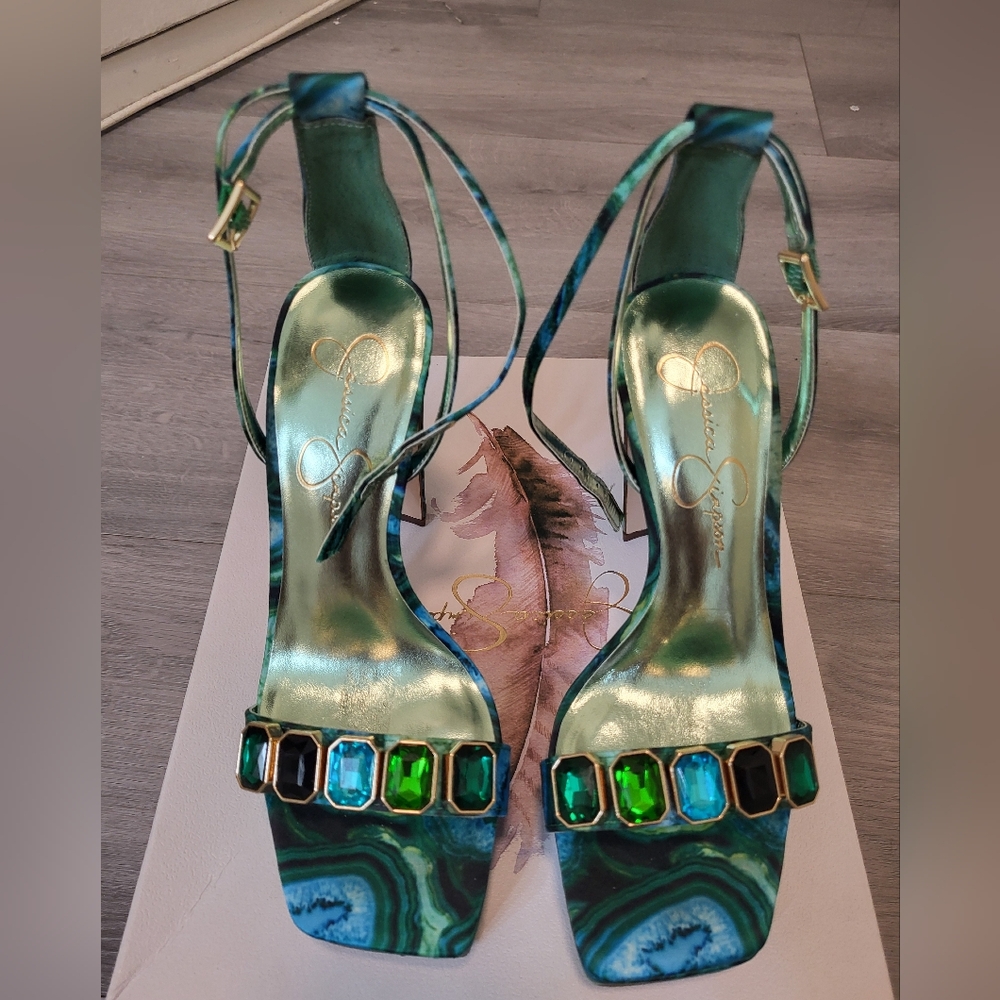 Jessica Simpson Green Strappy Gemstone Heels